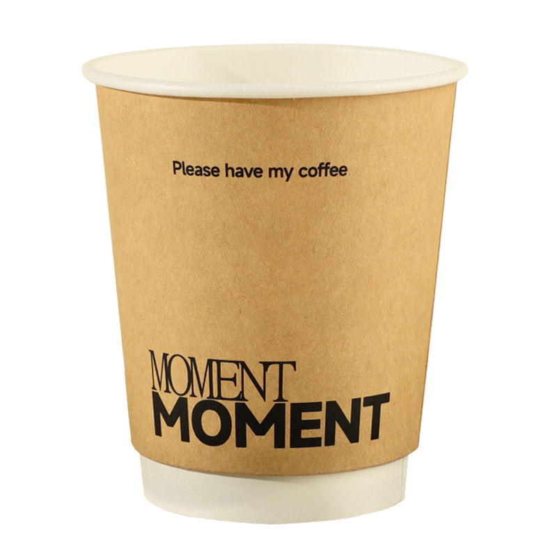 Picture of Coffee Cup Disposable Customized Double-Layer Thickeneded Take-Out Packaged Hot Drink Cup with Lid Insulated Double-Layer Kraft Paper Cup