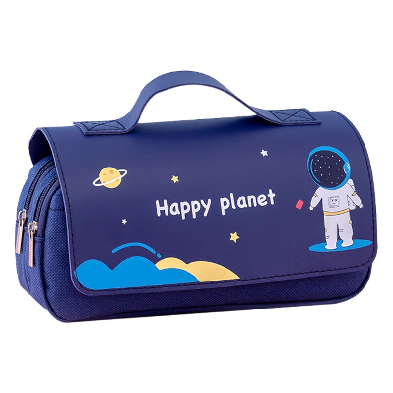 Astronaut Double-Layer Large-Capacity Pencil Bag Primary School Student Portable Stationery Bag Creative Multi-Functional Stationery Box Pencil Bag