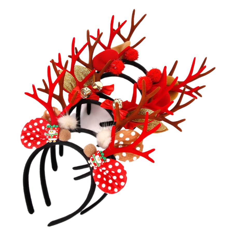 Amazon new Christmas antler headband hair accessories children adult party decoration Bell bow headband dress up