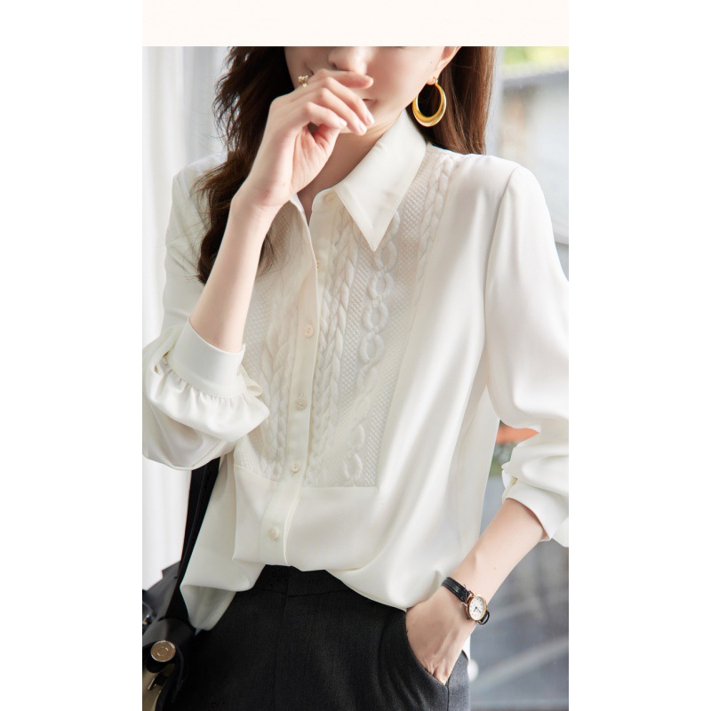 Cross-border White Long-sleeved Stitching Design Sense Niche Elegant Shirt Women's Spring and Autumn New Shirt Top
