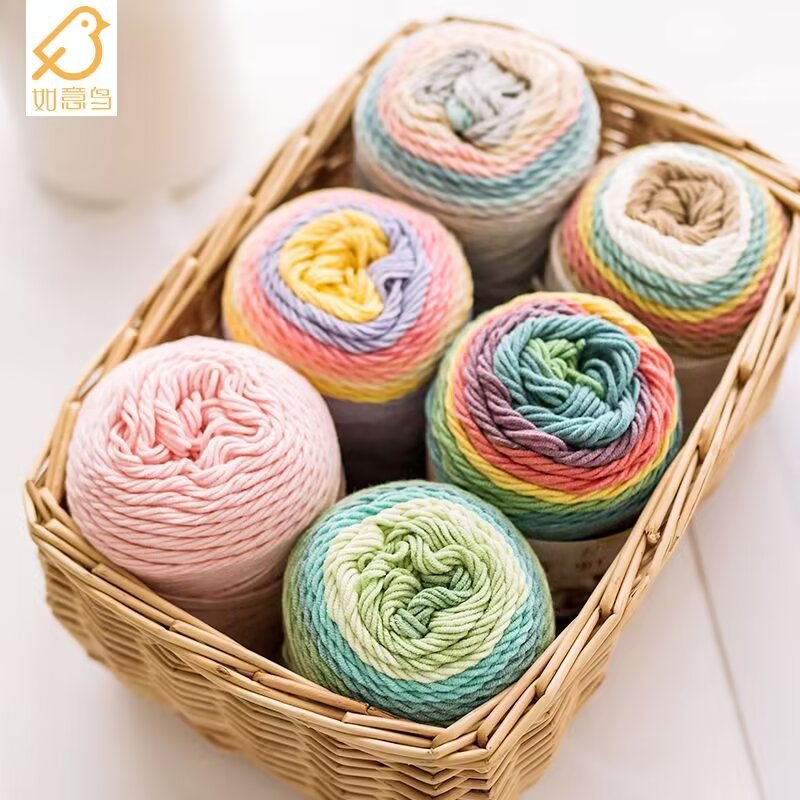 Ruyi bird 5 strands dyed gradient rainbow cotton wool ball hand crocheted sweater hat material package in stock wholesale