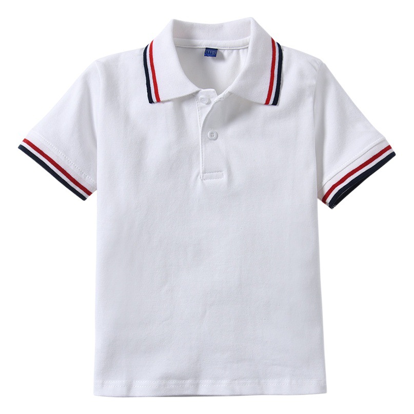 Children's White Polo Shirt Short-sleeved Boys' Lapel T-shirt Large Children's Cotton Girls' Summer Thin School Uniform T-shirt