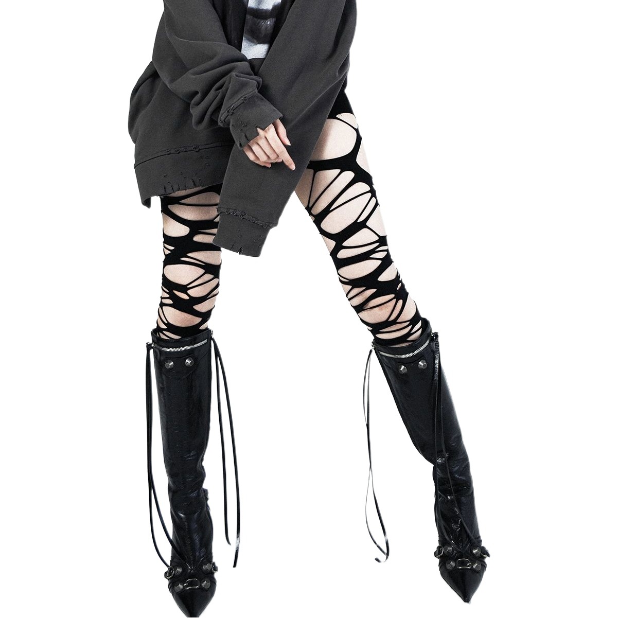 Silk stockings women's thin black punk Gothic style anti-snagging broken fishing net y2g Millennium hot girl ins pantyhose