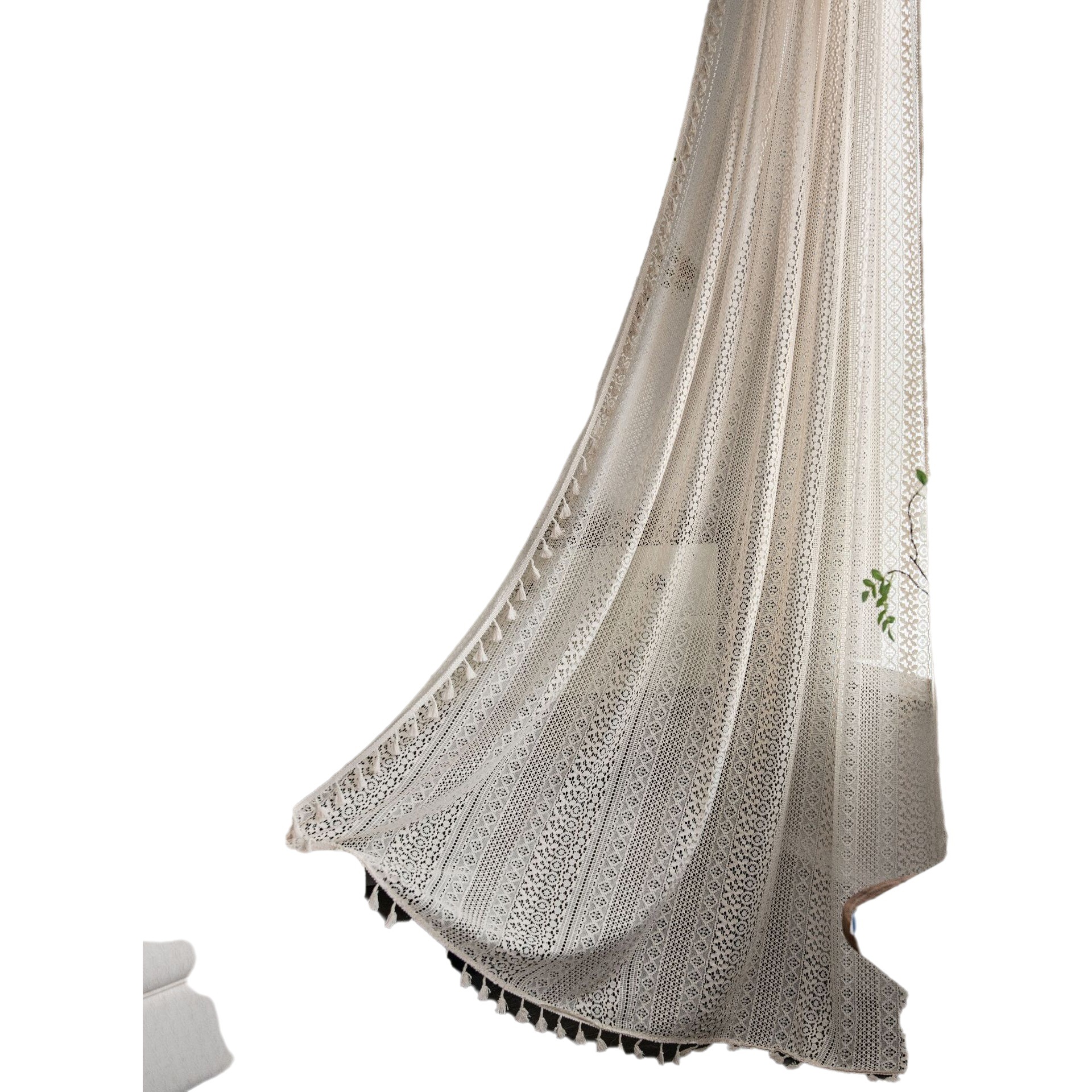 Yiman Qiyun Curtain Finished Beige Crochet Light Transmission American Country Hollow Living Room Balcony Bedroom Bay Window Art