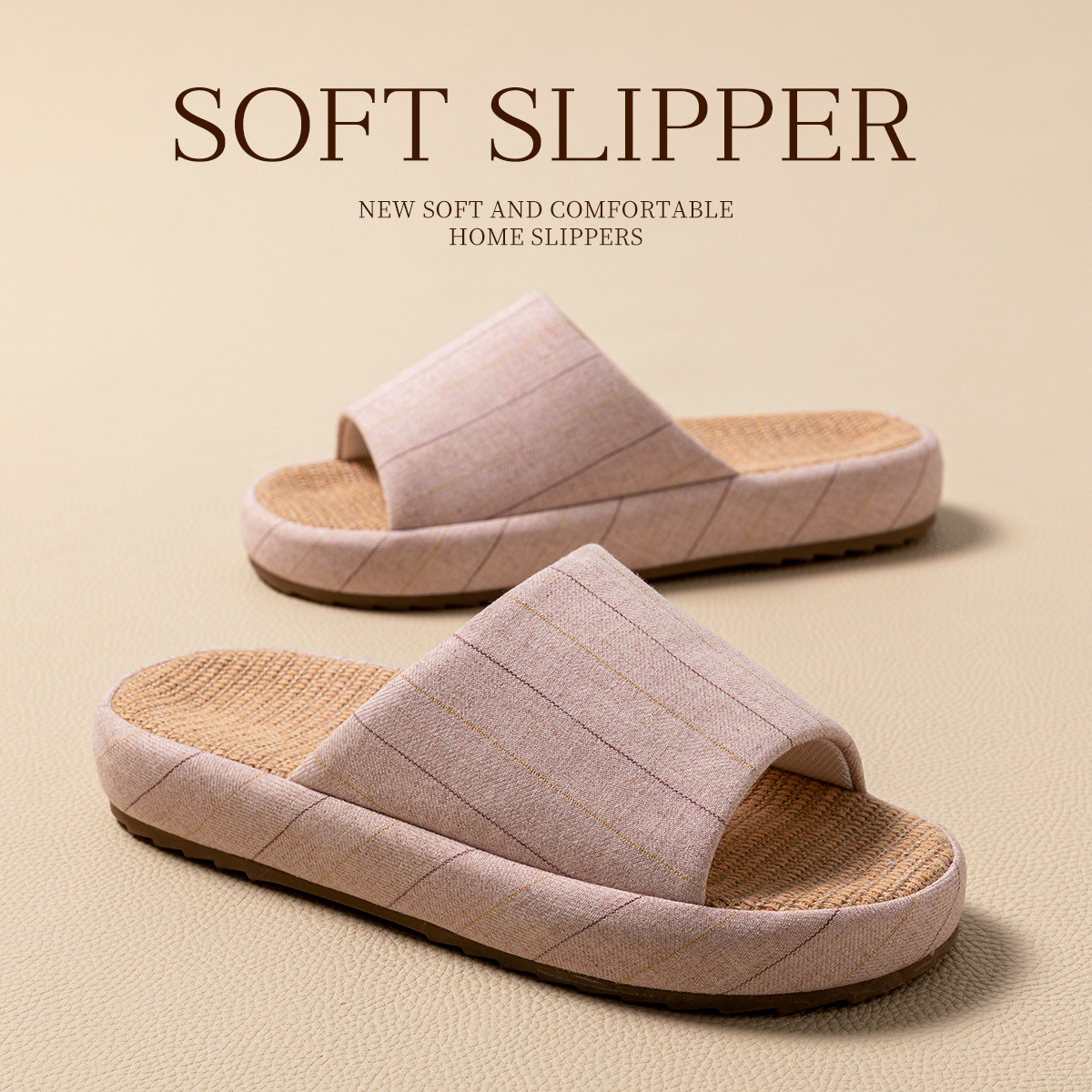 Thick Bottom Linen Slippers Women's Spring and Autumn Indoor Home Non-Slip Waiting for Guests Men's Four Seasons Slippers