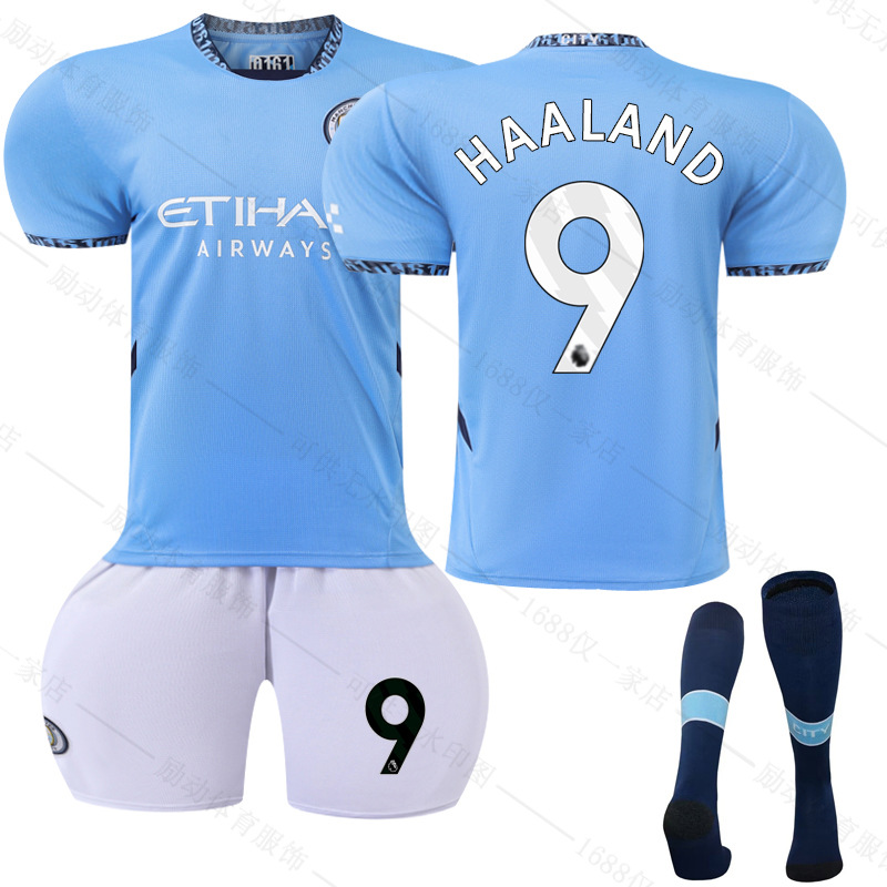Picture of 2425 Manchester City Home New Football Suit No.9 Harland Jersey 17 De Braunay suit Foreign Trade Supply Factory