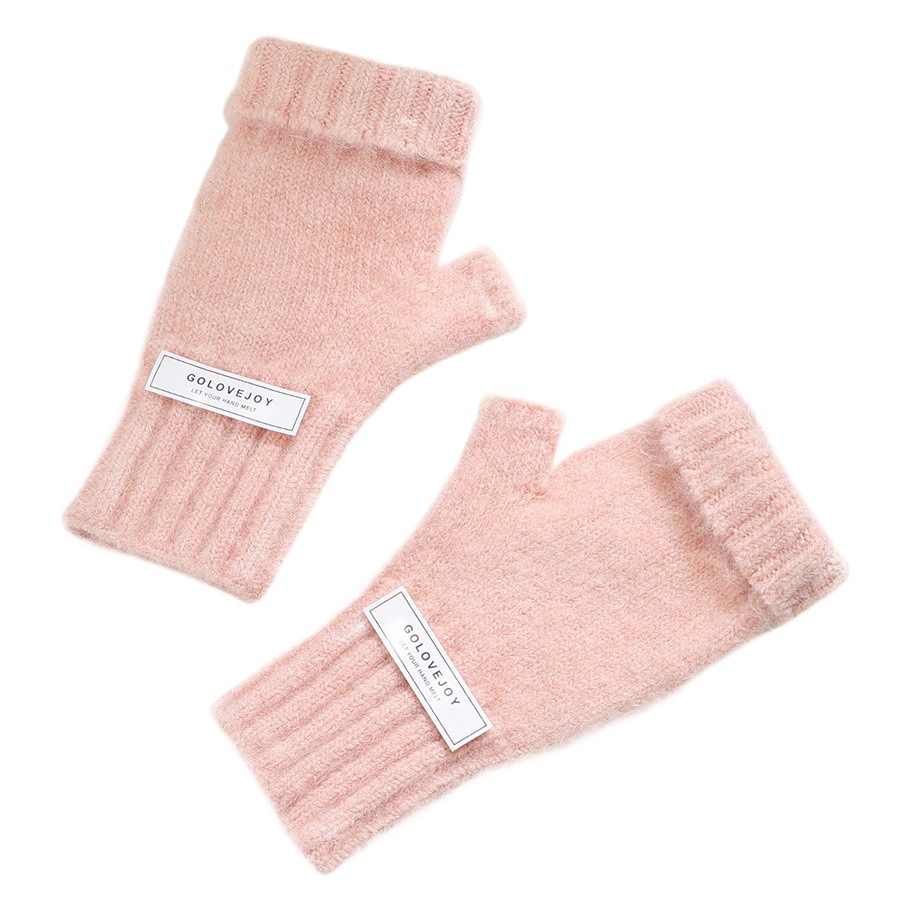 Autumn and winter new knitted gloves ladies outdoor fleece-lined thickened warm half finger touch screen wool gloves DZ131