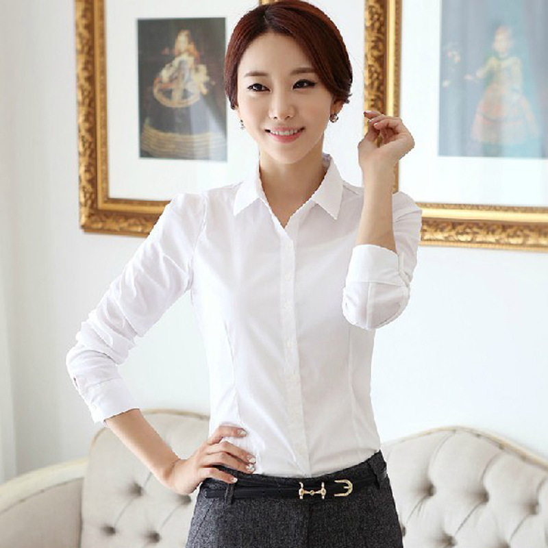 2024 Spring and Autumn Korean Style Shirt Women's White Shirt Student Professional Women's Large Size Long Sleeve Anti-Exposed Bottoming Shirt