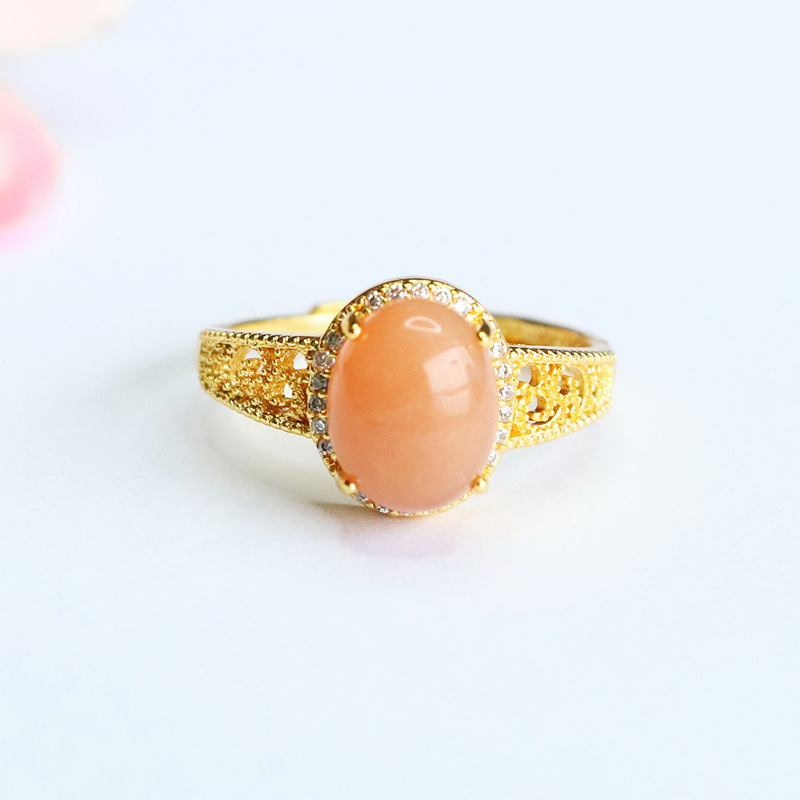 Xinyu Natural Orange Moonstone Ring Sunstone Ring Female Live Broadcast Hot Selling Supply Wholesale Cb5043001L