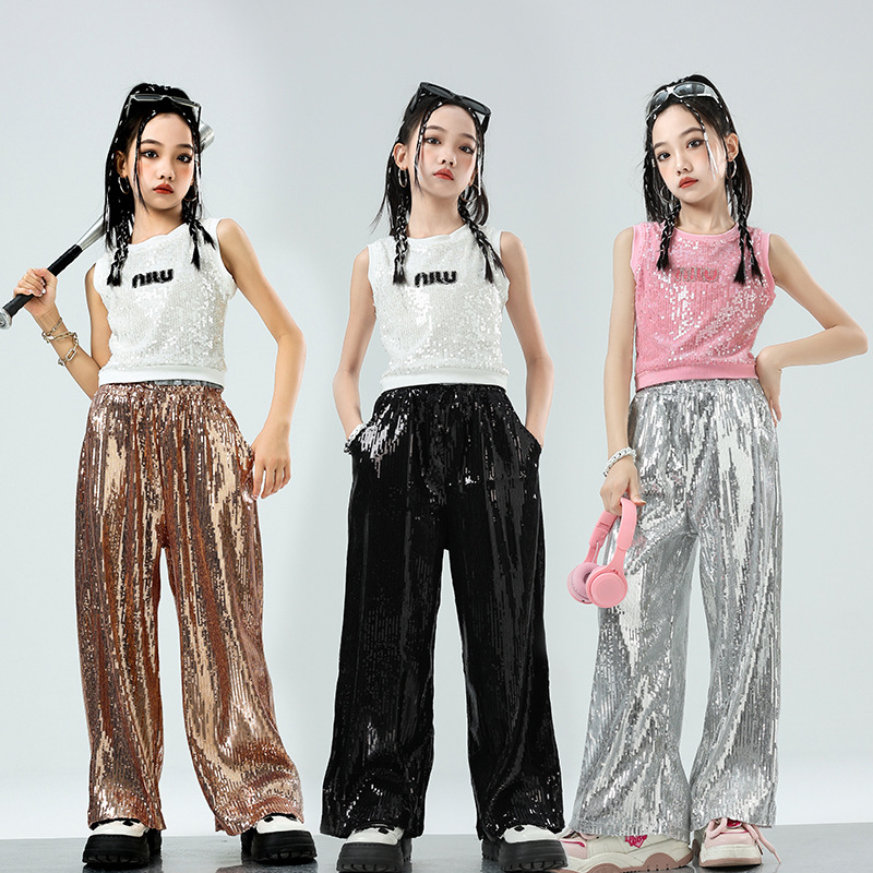 Girls Jazz Dance Performance Costumes Children's Street Dance Trendy Clothes Children's Hip-Hop Catwalk Performance Costumes Girls Sequin Suits
