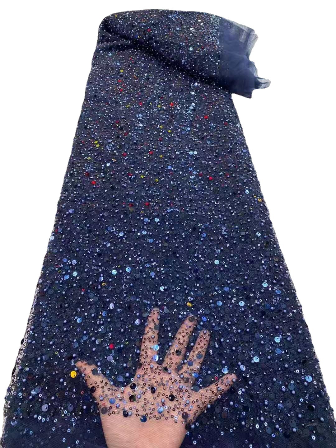 New bubble bead size sequins embroidered lace tube top dress wedding dress lace fabric JX1035