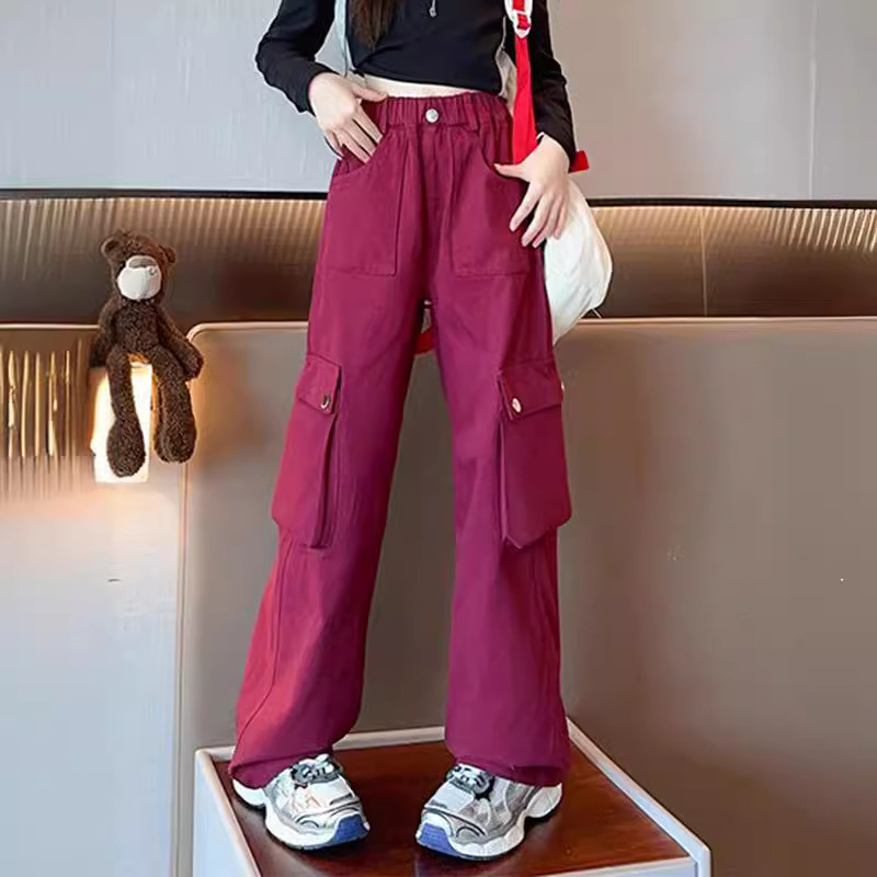 Picture of Girls' overalls spring and autumn 2024 new autumn and winter fleece-lined girls' pants children's autumn casual trousers