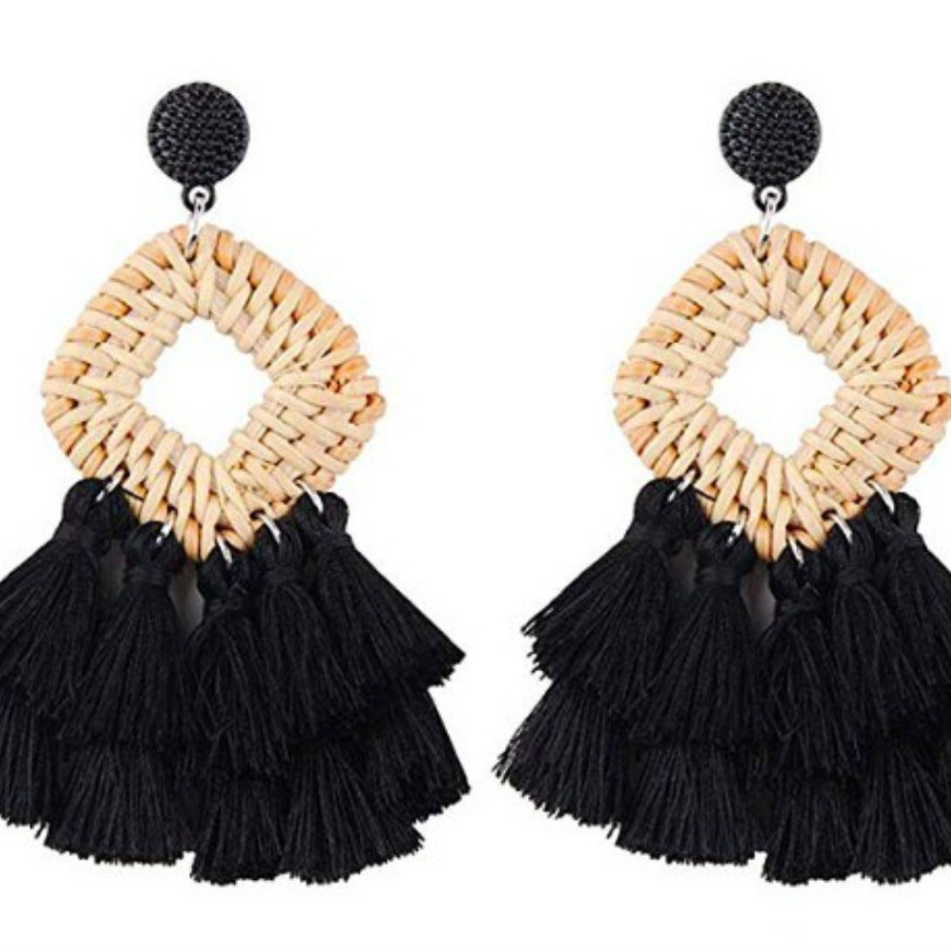 Picture of European and American Cross-Border Amazon Hollow Square Tassel Earrings, Fashionable Retro Personality Geometric Rattan Set Earrings