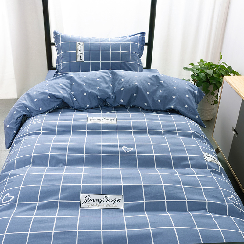 Cotton twill Plaid striped printed three-piece cotton student dormitory bedding pure cotton narrow fabric