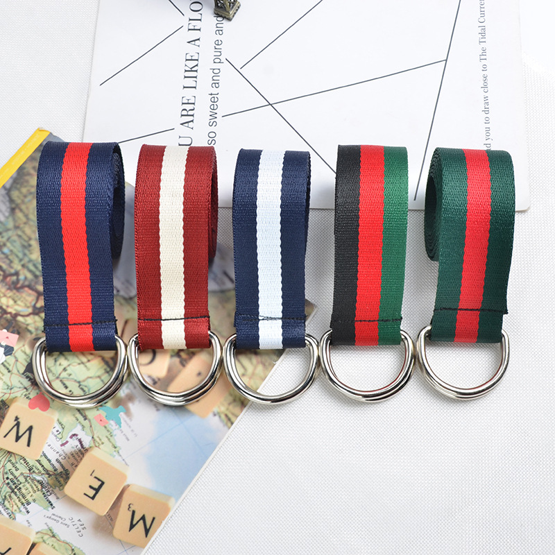 New unisex candy color sports striped canvas with double ring buckle woven cloth with student belt cross-border