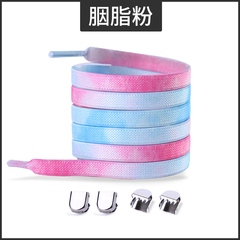 Picture of Widened 8MM Tie-Dye Elastic Tie-Free Shoelace Press Buckle Children's Tie-Free Elastic Step-in White Shoe sneaker
