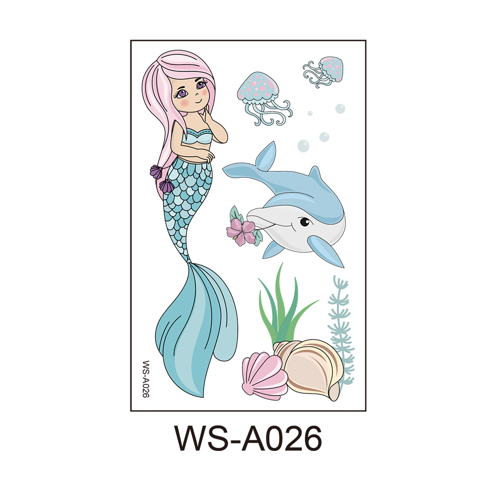 Picture of Cross Border Waterproof Sweat Tattoo Children Cartoon Dream Party Princess Theme Stickers suit Mermaid Tattoo Stickers