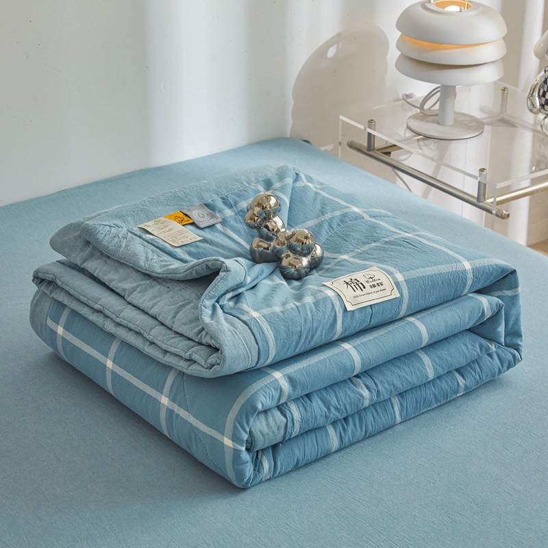 Picture of Class A Maternal and Infant Grade Xinjiang Cotton Summer Quilt Non-printed Wind-washed Cotton Summer Cool Quilt Plaid Air-conditioning Quilt Summer Thin Quilt