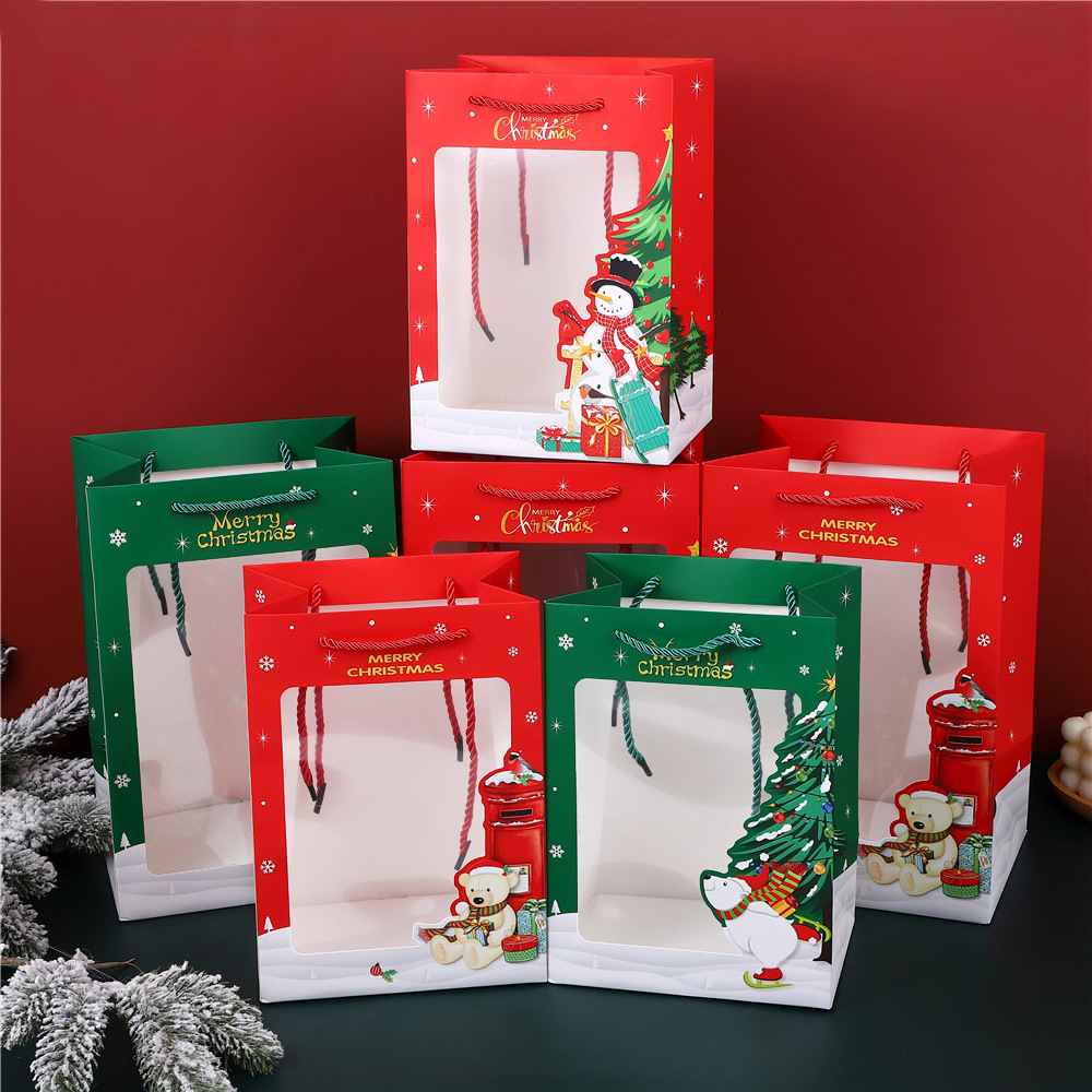 New Christmas Window Gift Bag Christmas Eve Accompanying Gift Bag Christmas Packaging Doll Transparent Window Handbag