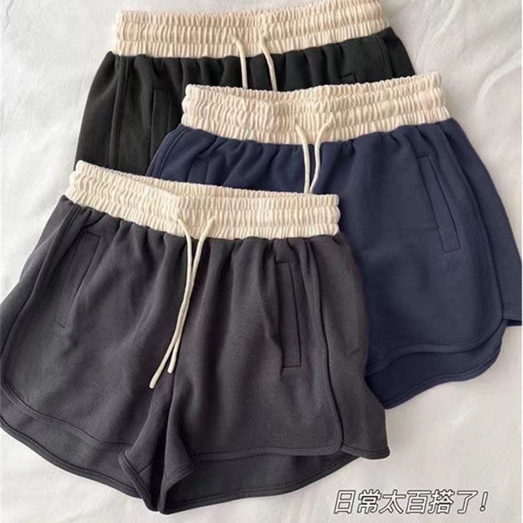 Loose shorts 2023 summer new sports versatile elastic waist wide leg pants thin color matching casual pants fashion brand