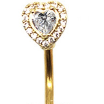 Picture of Double Heart-Shaped Stainless Steel Belly Button Ring with Heart-Shaped Navel Stud and Zircon Inlay Navel Jewelry