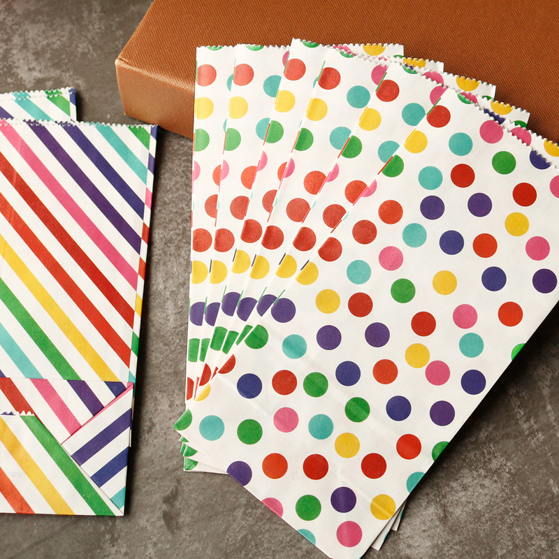 Picture of Rainbow Dot Stripe Candy Bag Party Decoration Accompanying Gift Bag DIY Baking Packaging Paper Bag 1 Price