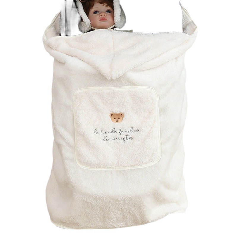 Ins Bear Embroidered Baby Baby Trolley Windproof Cover Blanket Warm Blanket Outgoing Portable Strap Blanket