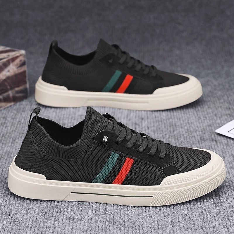 Men's Shoes Summer Breathable Lightweight Autumn Mesh Sports Fly-Knit Flat Shoes Men's Soft-Soled Slip-On Casual Trendy Shoes