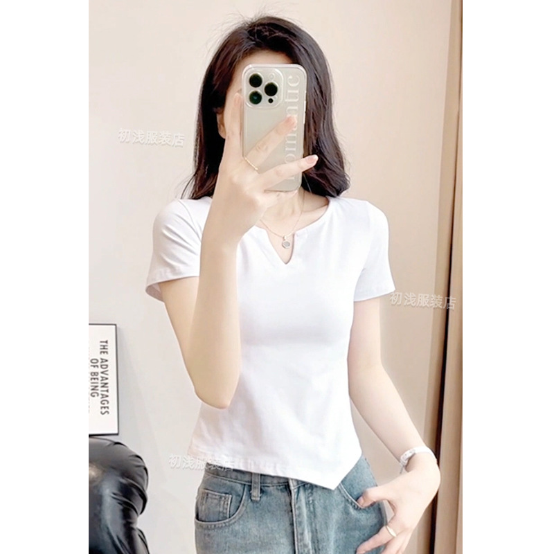 Peach Collar Half-sleeve Women's Summer Design Sense Short-sleeve Slim-fit Slim-fit All-match Base 2024 New Spice Girls T-shirt