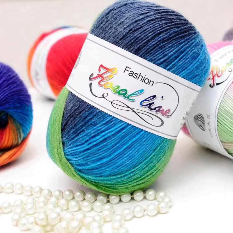 Section dyed wool rainbow thread gradient color wool long section dyed wool pure wool mohair wool crochet shawl thread