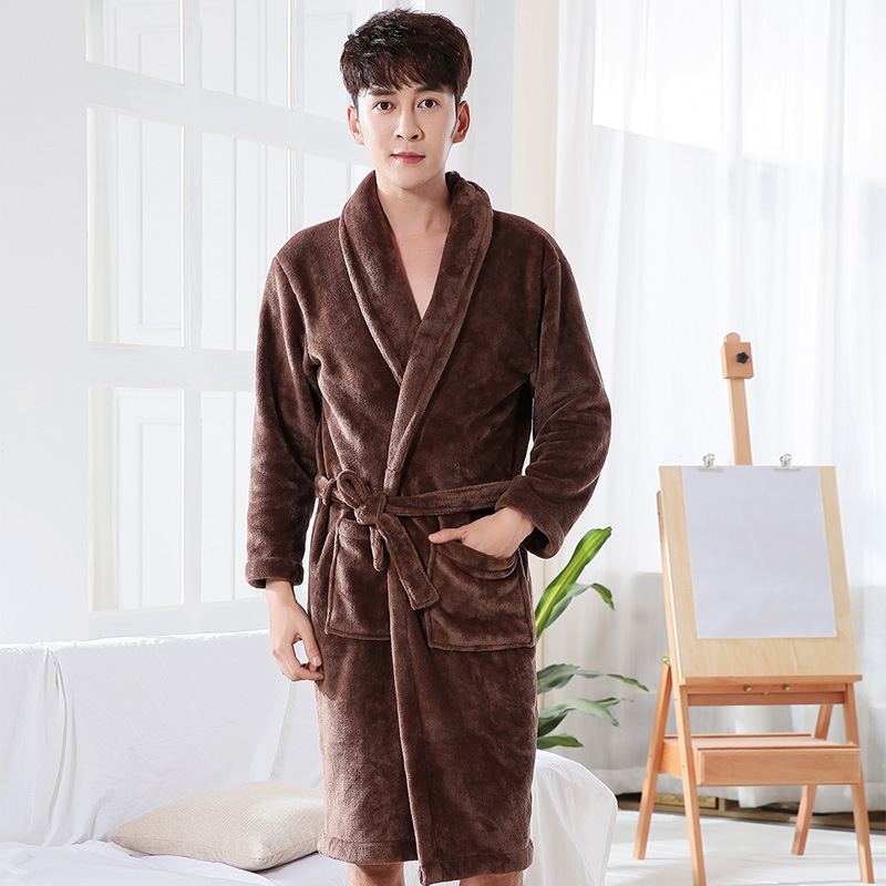Picture of Factory in stock Flannel Nightgown Exlongation Coral Fleece Bathrobe Couples Home Clothes Pajamas Autumn and Winter Bathrobe for Men and Women