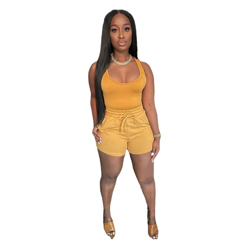 2022 Amazon Independent Station New European and American Two-Piece Sexy Women's Vest Shorts Tether Casual Suit