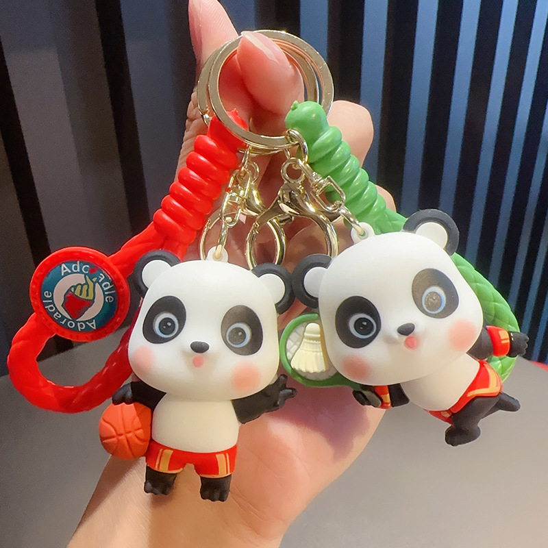 2023 new cartoon sports national fashion panda doll keychain cute Internet celebrity schoolbag small pendant key chain