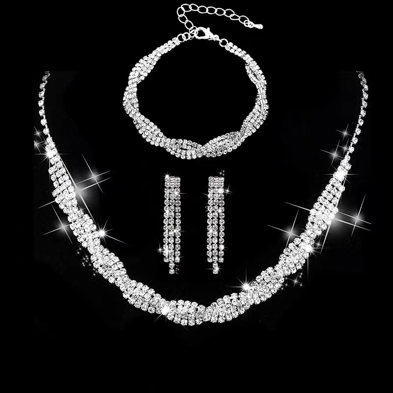 Jewelry Processing Fashion Brilliant Rhinestone Claw Chain Winding Necklace Earrings Wedding suit 499