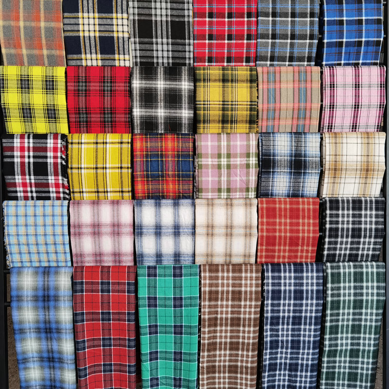 Picture of in stock brushed plaid fabric spring and summer women's shirt cloth 21 polyester cotton woven flannel plaid lining