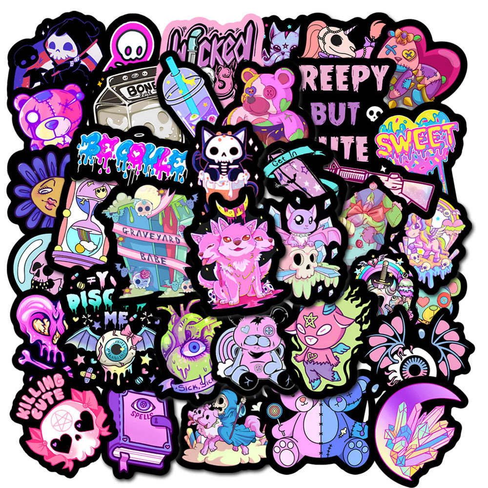 50 Cross-Border New Gothic Style Stickers, Scooters, Guitars, Water Cups, Trolley Cases, Pvc Waterproof Graffiti Stickers