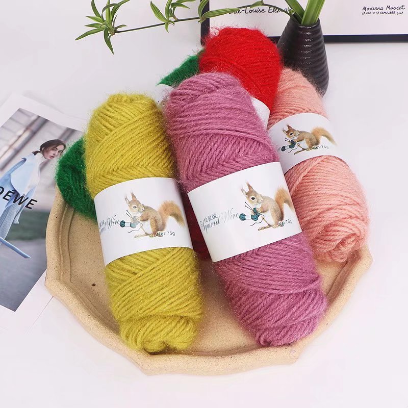 Picture of 75g squirrel wool thread bright silk thread hand-woven hook thick mohair scarf hat shawl fluffy wool ball