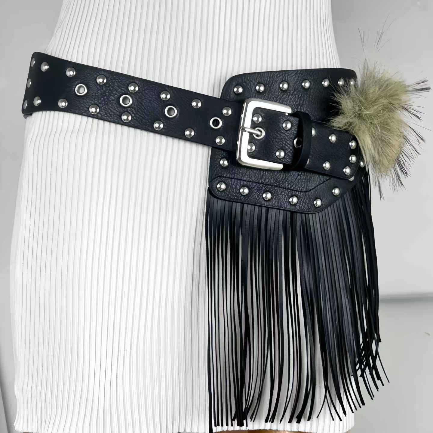 New Rabbit Fur Belt D.I.A Ootd Fluffy Pastry Belt European and American Cross-Border Hot Sale Sexy Hot Girl Waist Belt Wide
