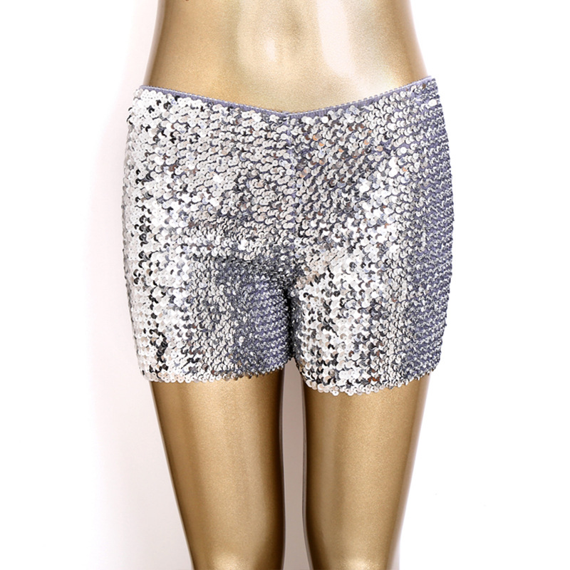 Picture of European and American Street Fashion Metal Sequins Elastic Belt Slim-fit Low Waist All-match Women's Shorts Dancing Hot Pants
