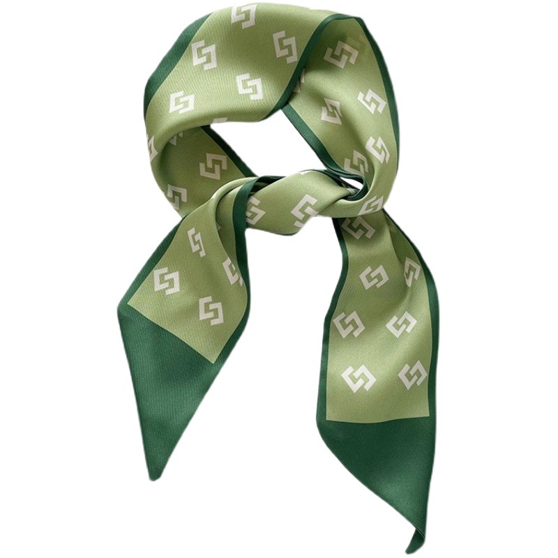 White Small Fresh Green Silk Scarf Women's Spring and Summer Hair Band Tie Hair Thin Narrow Ribbon Korean Style Tie Professional Long Scarf
