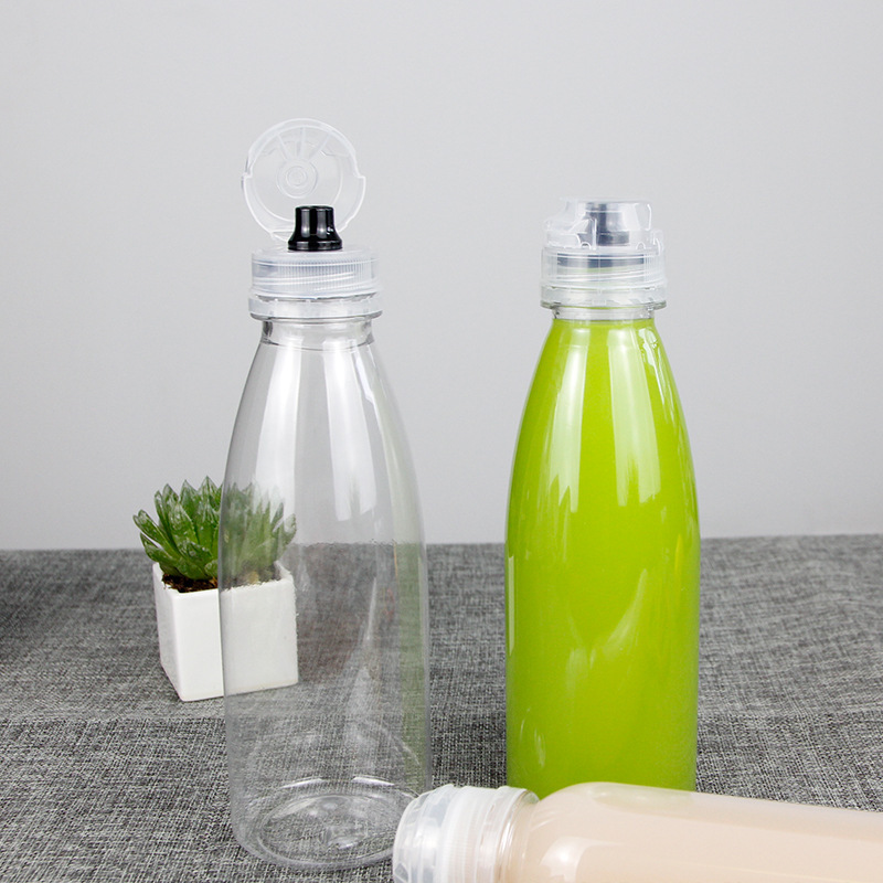Wholesale 500ml disposable pet plastic cup takeaway with lid Net red fat juice milk tea beverage bottle