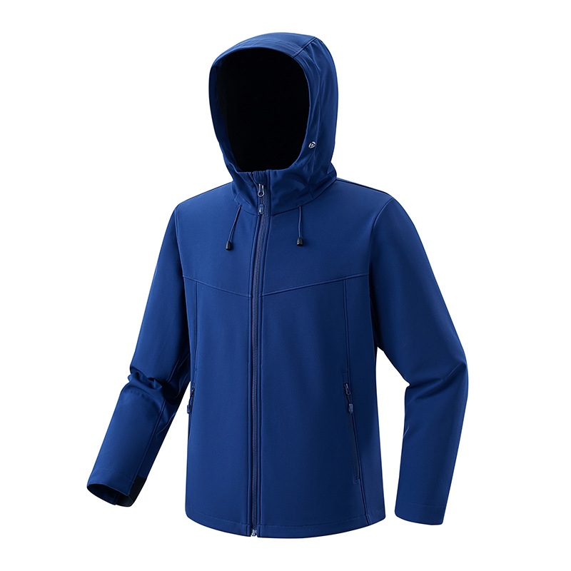 Picture of Outdoor Soft Shell Jacket Windproof and Waterproof Warm Jacket Pure Color Cardigan Hooded Mountaineering Fishing Clothing Can Be Purchased with Logo Printed