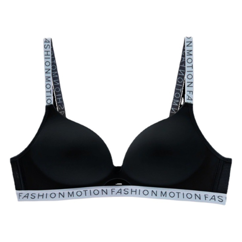 Small Chest Push-up Comfortable Sexy Underwear Set Women's Large No Steel Ring Letter Shoulder Strap Sports Style New Style Bra