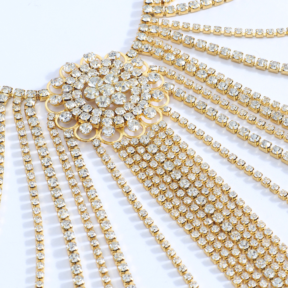 Picture of Distinctive Exaggerated Shiny Full Diamond Body Chain Women's European and American Fashion Banquet Show Sexy Rhinestone Tassel Waist Chain Skirt