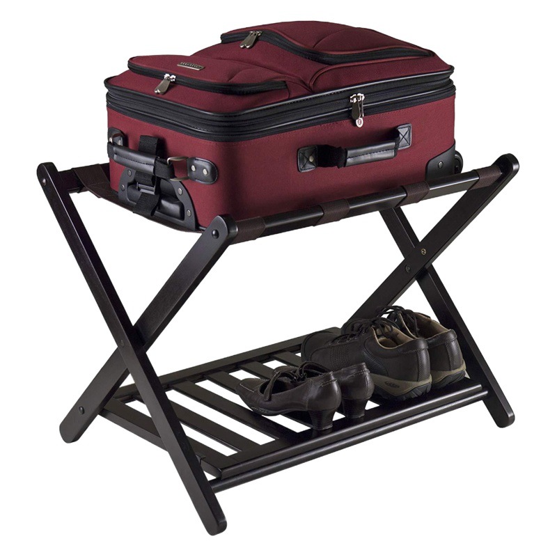 Bamboo luggage rack bamboo foldable luggage rack hotel luggage rack black luggage rack double-layer storage rack