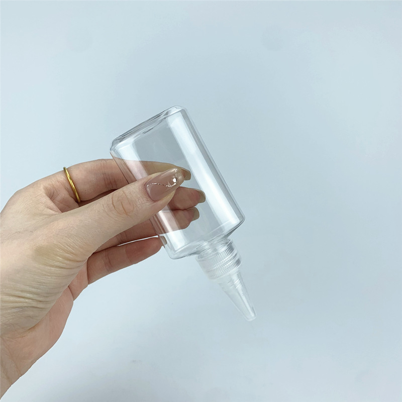 Picture of pet pointed mouth flat bottle pigment ink filling bottle 60ml100ml250ml500ml electric hair water cap bottle