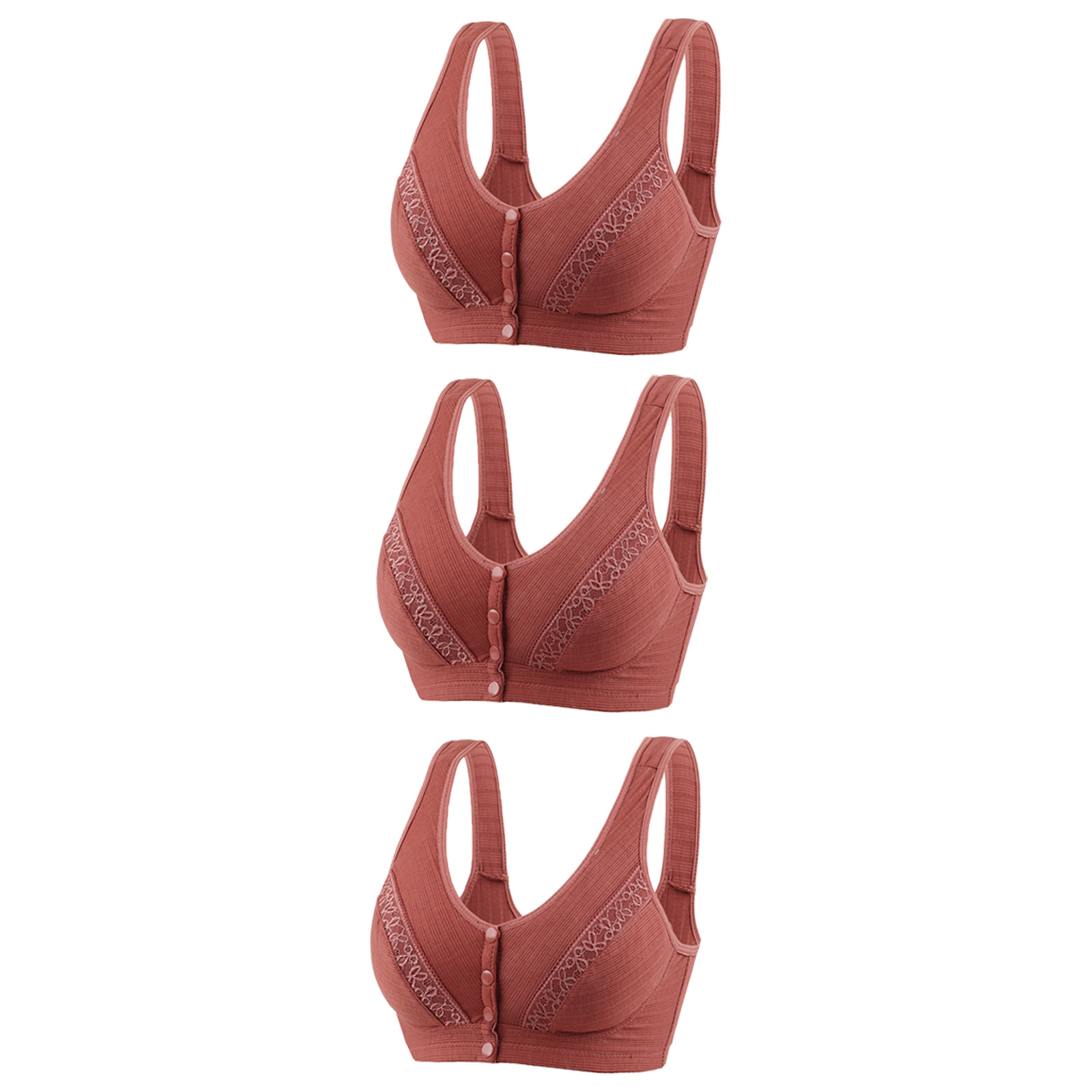 Picture of Cross-border front buckle lace edge plus size sexy mom bra middle-aged and elderly wireless breathable thin cotton bra bra for women