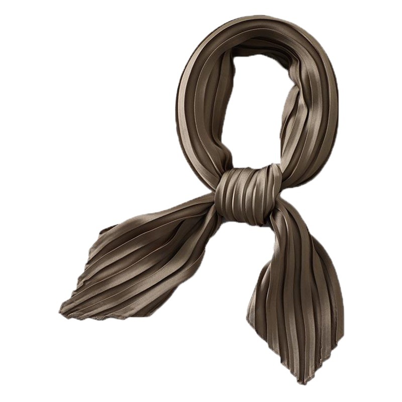 New Simple Pure Color Versatile Small Scarf Pleated Square Scarf Women's Spring and Summer Decorative Scarf Wrinkled Satin Imitation Silk