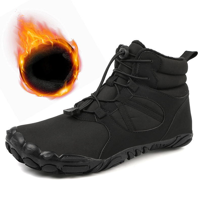Winter New Cross-border Thickened Outdoor Snow Boots Men's fleece-lined Cotton Shoes Women's Warm Non-slip Waterproof Mountaineering Five-finger Shoes