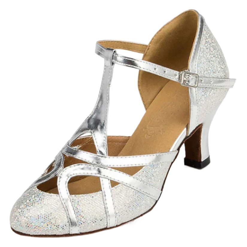Latin dance shoes women's dancing sandals mid-high heel soft bottom social dance shoes summer rumba cha square dance shoes